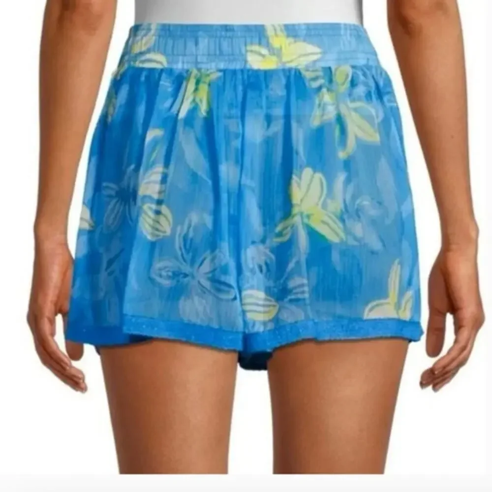 RAMY BROOK Shorts NEW Size S Printed Tessa Semi Sheer Blue Elastic Waist $195 - Picture 7 of 8